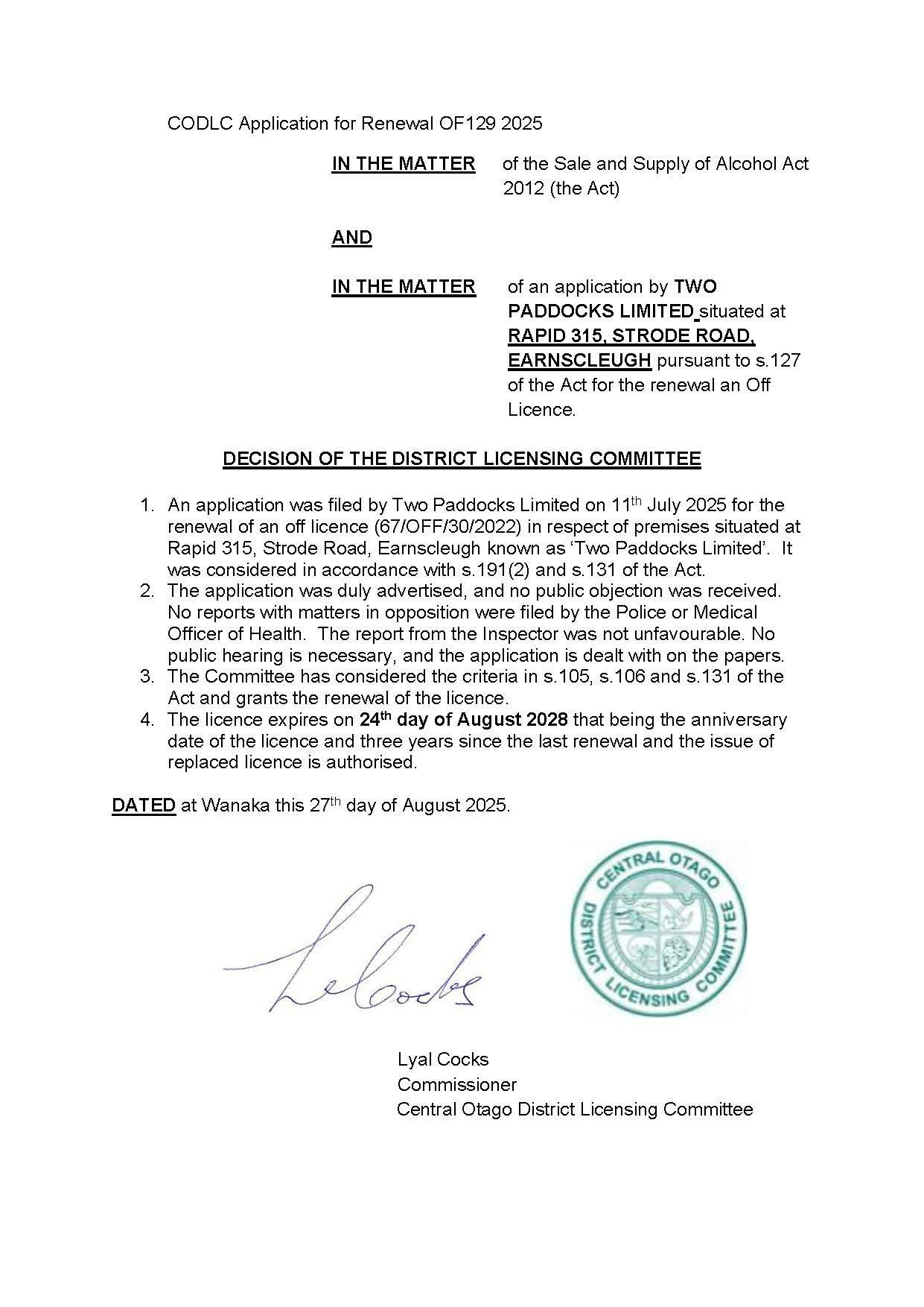 Liquor licence